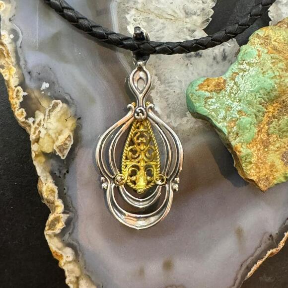 Carolyn Pollack Sterling & Brass Mother of Pearl Decorated Enhancer Pendant - Picture 7 of 10